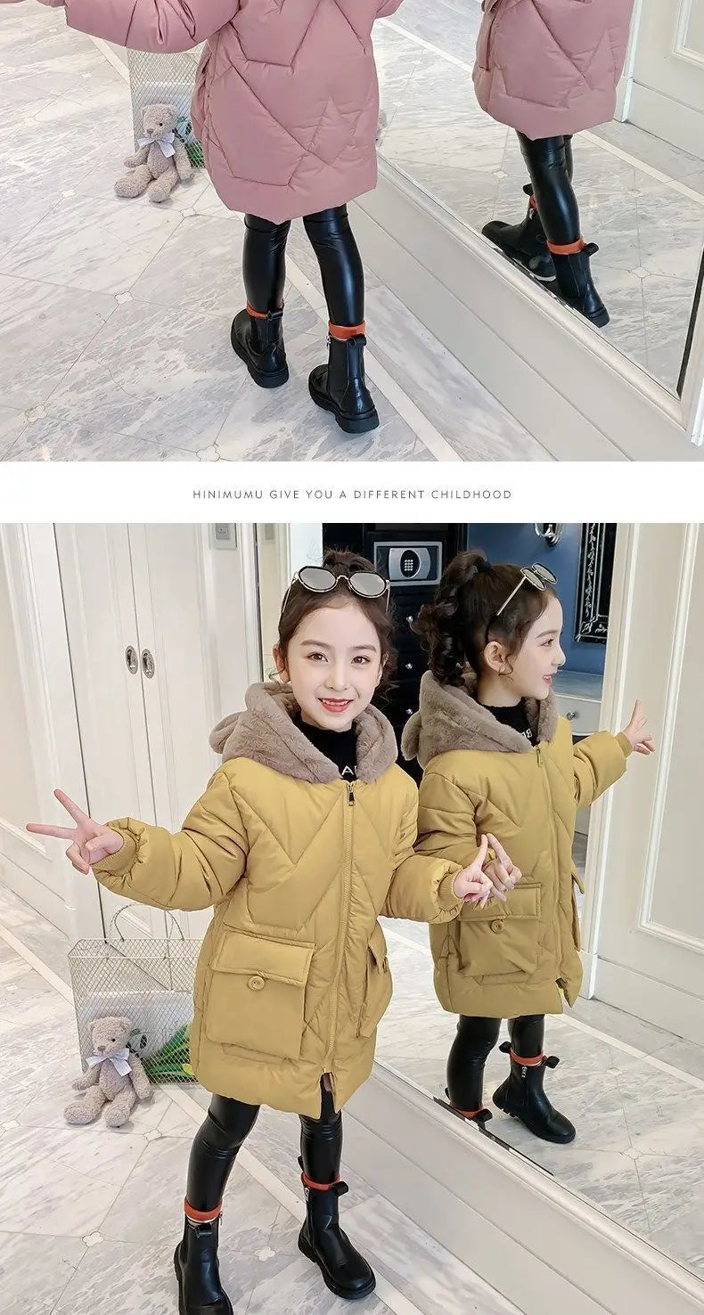 Big Size Winter Girls Jackets Keep Warm Thicken Christmas Coat Autumn Hooded Zipper Waterproof Outerwear Kids Clothes 3-12 Years