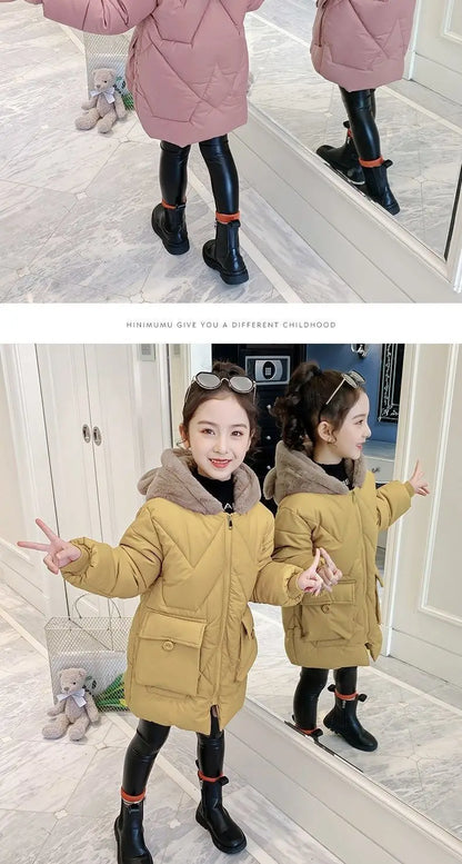 Big Size Winter Girls Jackets Keep Warm Thicken Christmas Coat Autumn Hooded Zipper Waterproof Outerwear Kids Clothes 3-12 Years