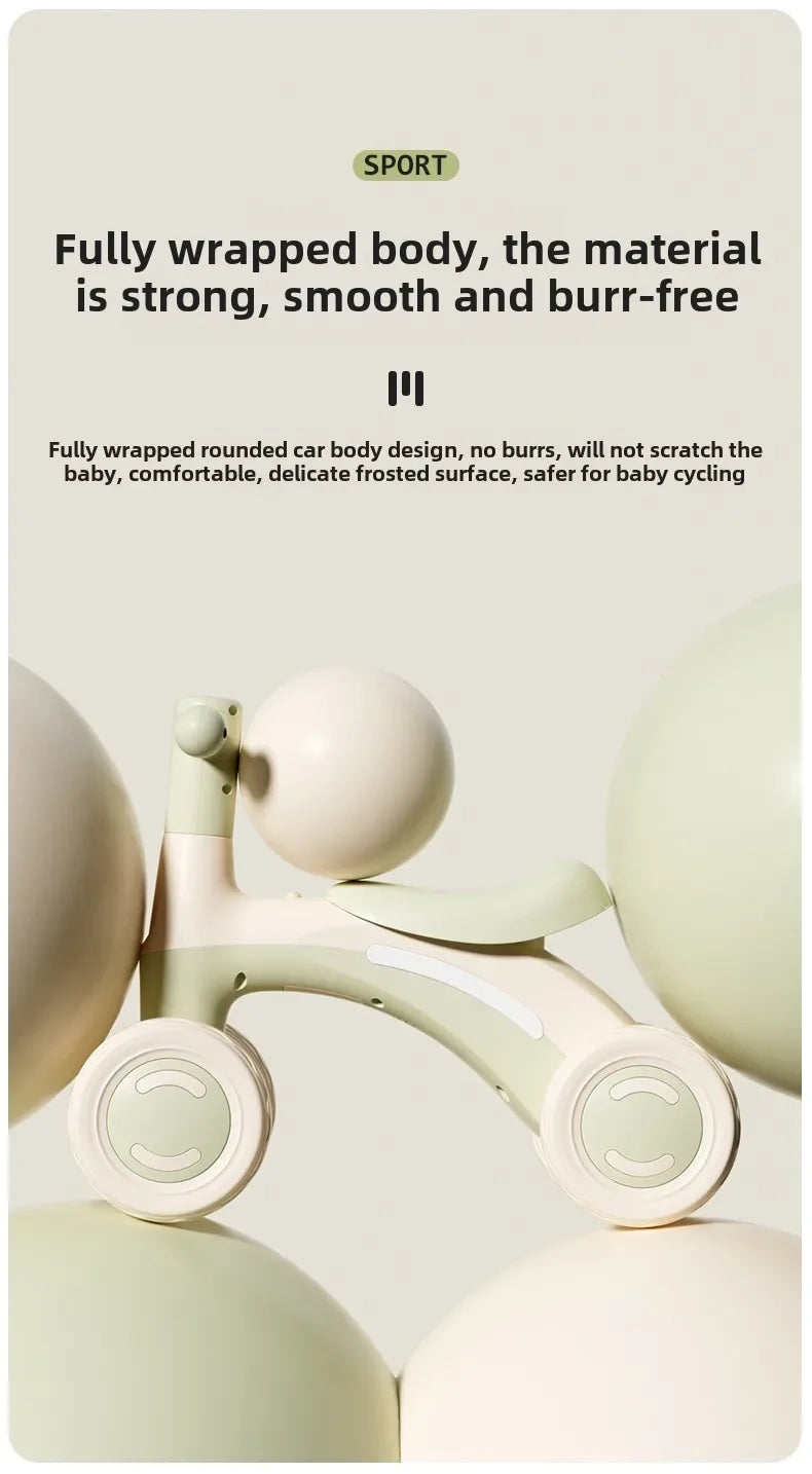 Anti-Tip Baby Balance Bike Ages 1-3 4-Wheel Silent Glider Walker Toy Toddler Training Ride-On with Safety Wheels Indoor Outdoor