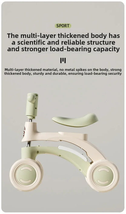 Anti-Tip Baby Balance Bike Ages 1-3 4-Wheel Silent Glider Walker Toy Toddler Training Ride-On with Safety Wheels Indoor Outdoor
