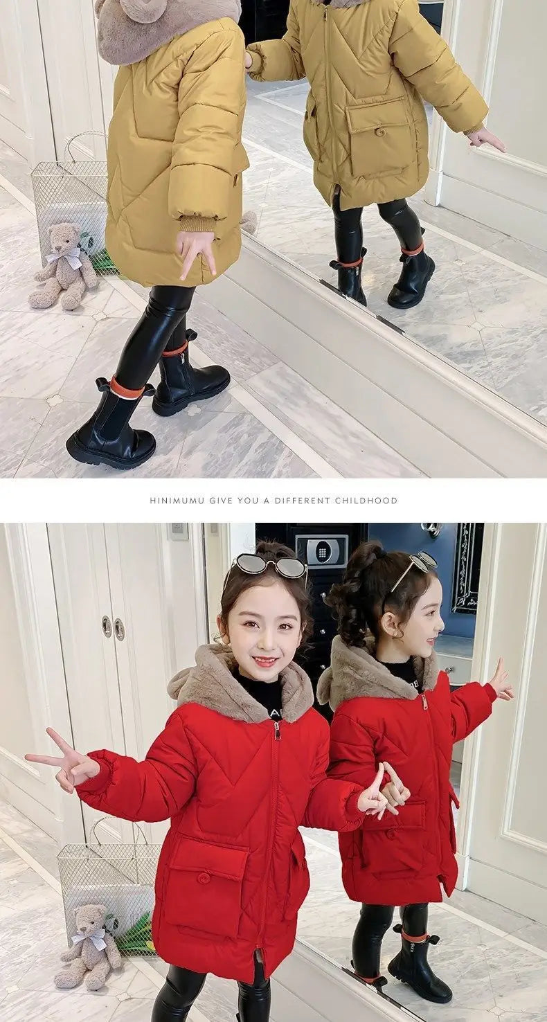 Big Size Winter Girls Jackets Keep Warm Thicken Christmas Coat Autumn Hooded Zipper Waterproof Outerwear Kids Clothes 3-12 Years