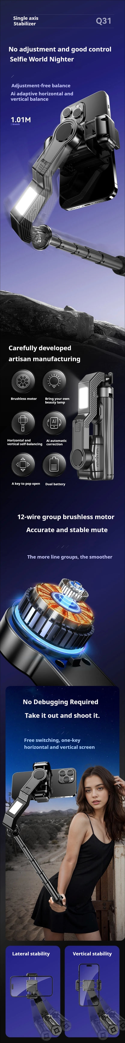 Handheld Gimbal Stabilizer Smartphone Camera Stabilizer Selfie Stick Tripod Stand Wireless Remote for IPhone Android