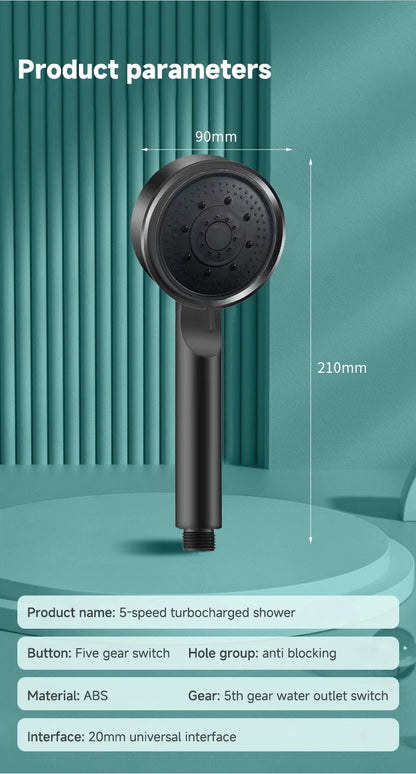 Soffione doccia a pressione con 5 modalità, multifunzione, regolabile, grande ugello per doccia con acqua, massaggio, accessorio per il bagno