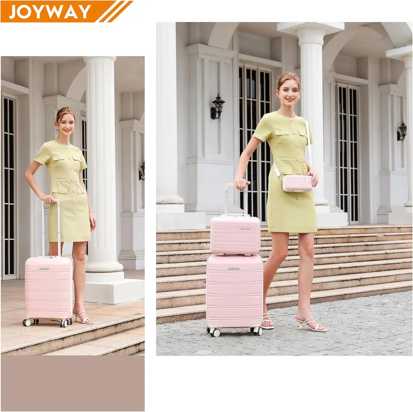 Joyway Set di valigie da viaggio, elegante set di valigie da viaggio a quadri, robusto e durevole, resistente ai graffi, lucchetto TSA, ruote girevoli