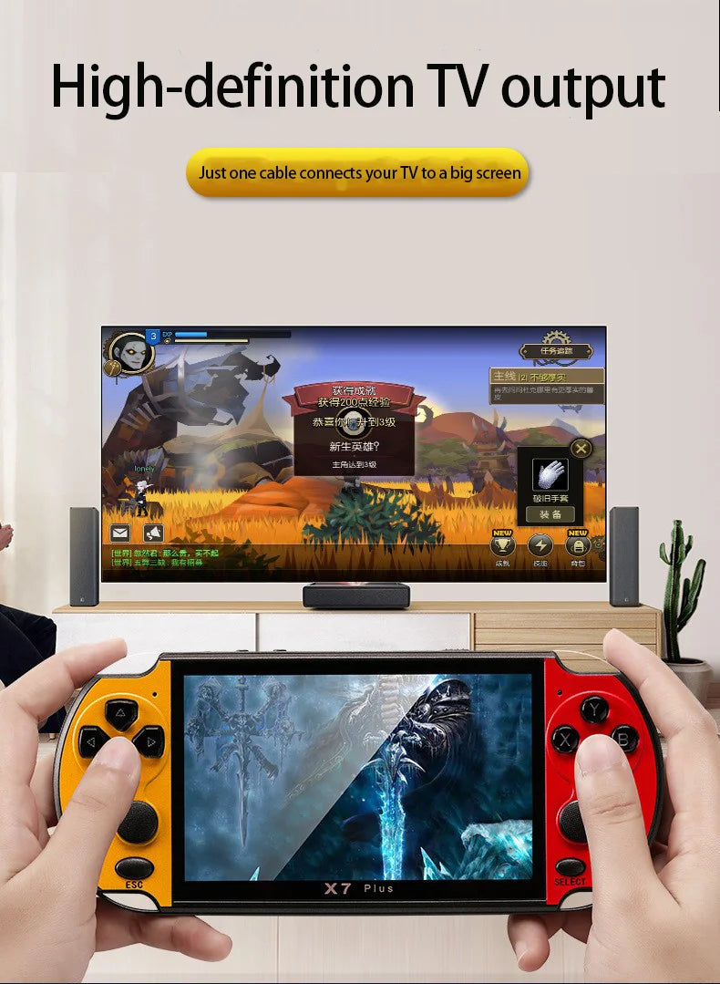 Console per videogiochi X7/X7Plus, portatile, retrò, oltre 10.000 giochi, controller doppio joystick con 4,3/5,1 pollici