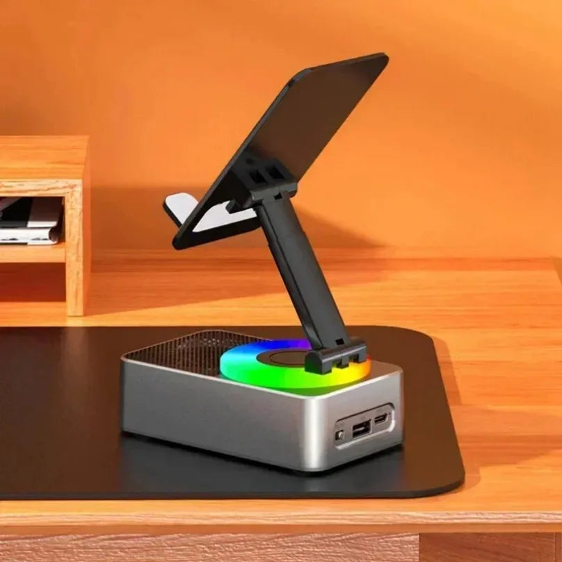 Altoparlante Bluetooth wireless Supporto per telefono cellulare da tavolo 5 in 1 Carica portatile per banca di potere per cucina, viaggi, feste, palestra all'aperto