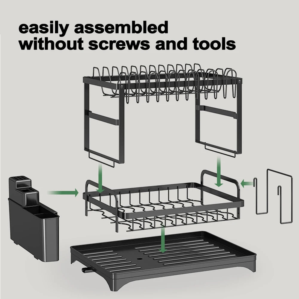 Stendino per piatti da cucina a 2 livelli, scolapiatti, scolapiatti, con cestello di scarico, organizer per stoviglie da appoggio