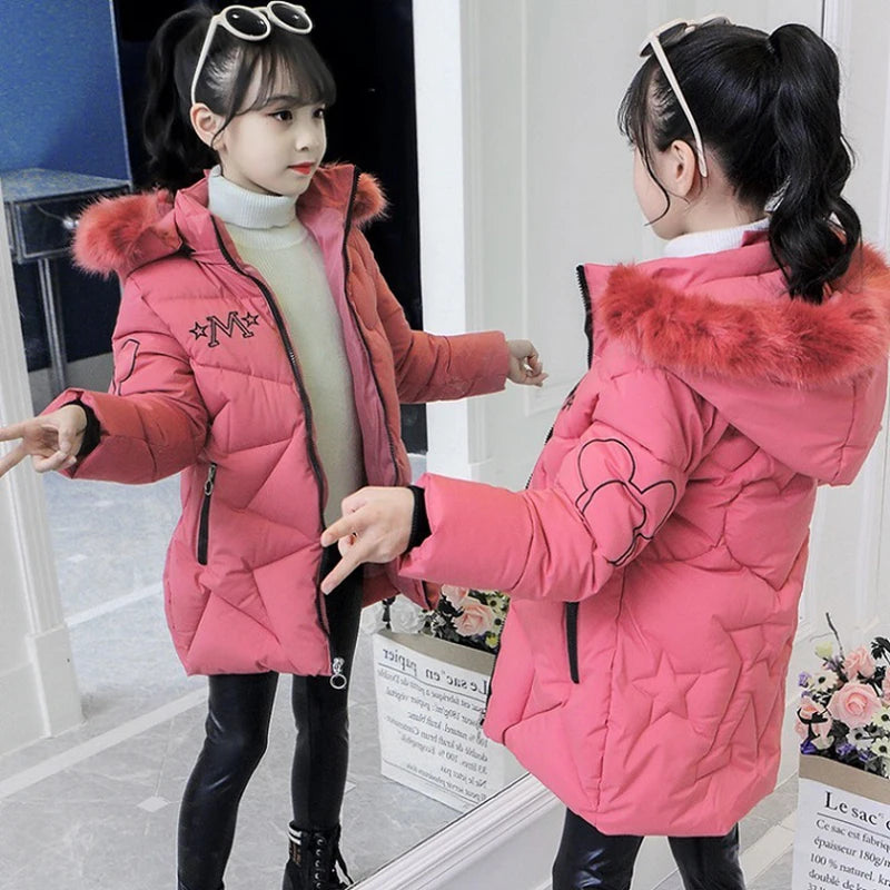 Big Size Winter Girls Jackets Keep Warm Thicken Christmas Coat Autumn Hooded Zipper Waterproof Outerwear Kids Clothes 3-12 Years