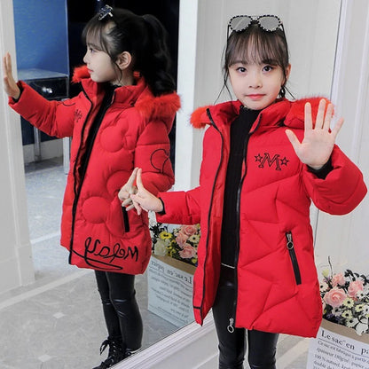 Big Size Winter Girls Jackets Keep Warm Thicken Christmas Coat Autumn Hooded Zipper Waterproof Outerwear Kids Clothes 3-12 Years