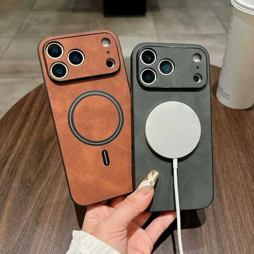 For Magsafe Leather Shockproof Phone Cases For iPhone 17 16 15 14 13 12 11 Pro Max 16e Plus Air Magnetic Wireless Charge Cover