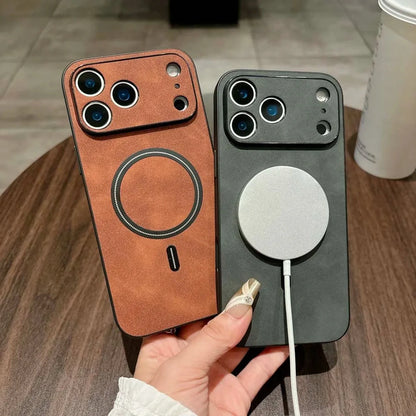 For Magsafe Leather Shockproof Phone Cases For iPhone 17 16 15 14 13 12 11 Pro Max 16e Plus Air Magnetic Wireless Charge Cover