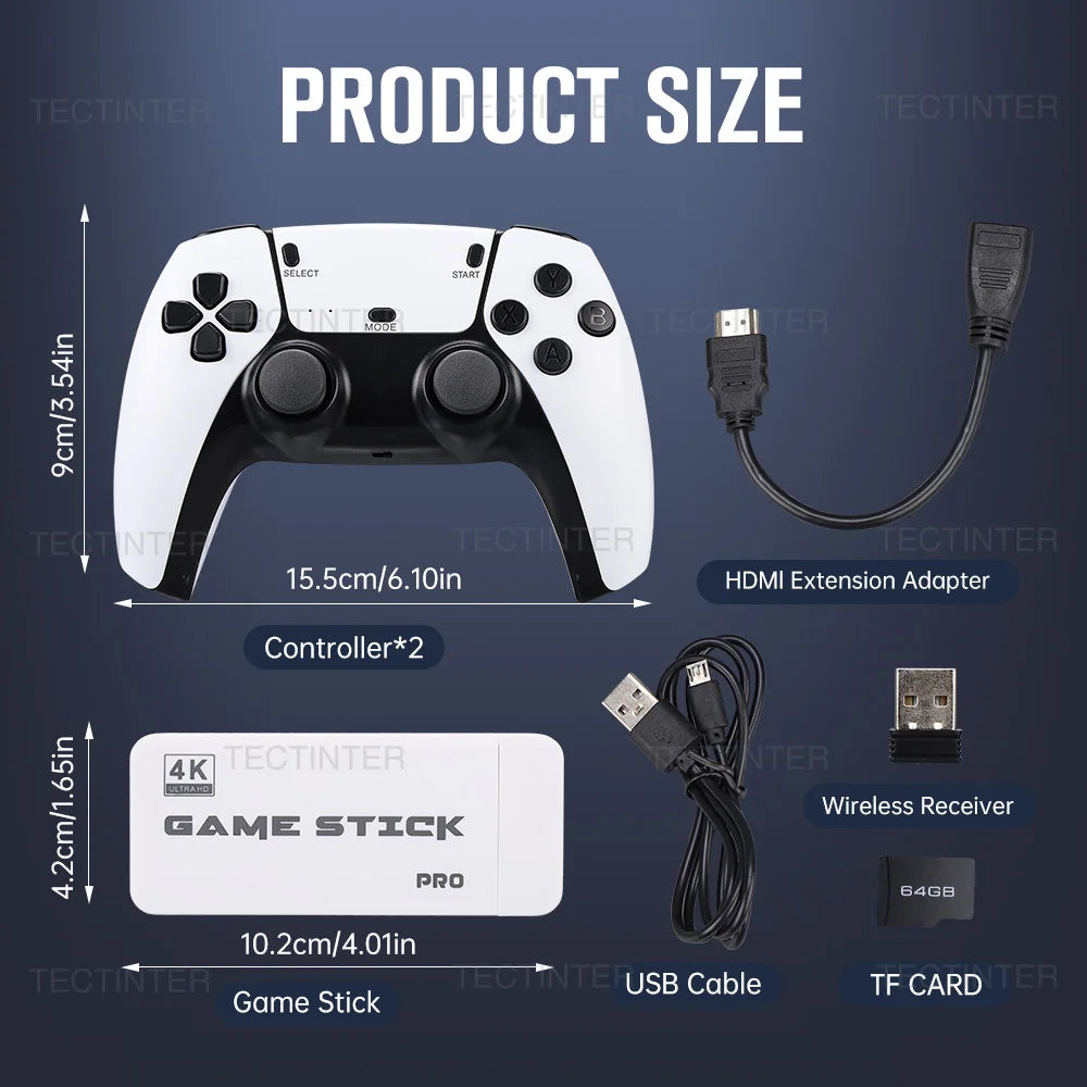 M15 Video Game Console 4K TV Game Stick 64G Built-in 20000 Games Retro Handheld Game Player With Wireless Gamepad Controller