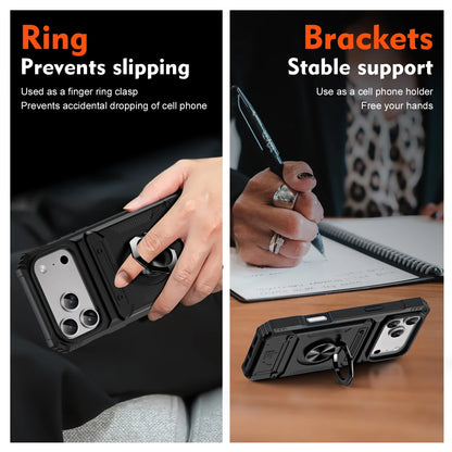 Custodia iPhone con Anello Magnetico Rotante | Cover Portafoglio Resistente Anticaduta
