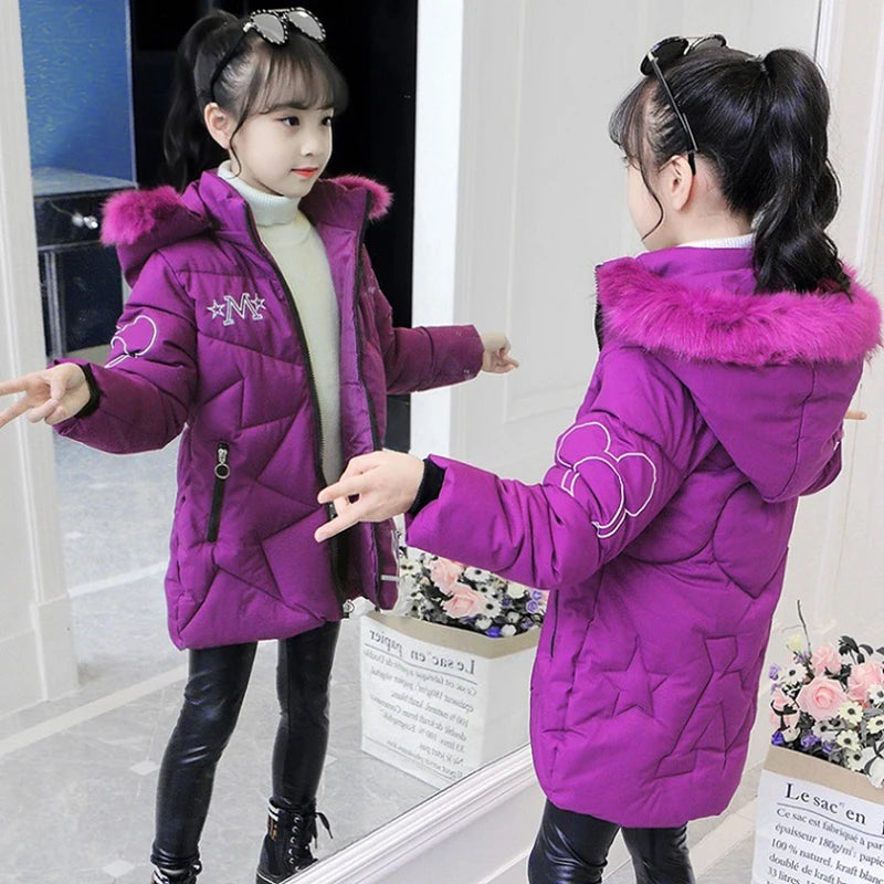 Big Size Winter Girls Jackets Keep Warm Thicken Christmas Coat Autumn Hooded Zipper Waterproof Outerwear Kids Clothes 3-12 Years