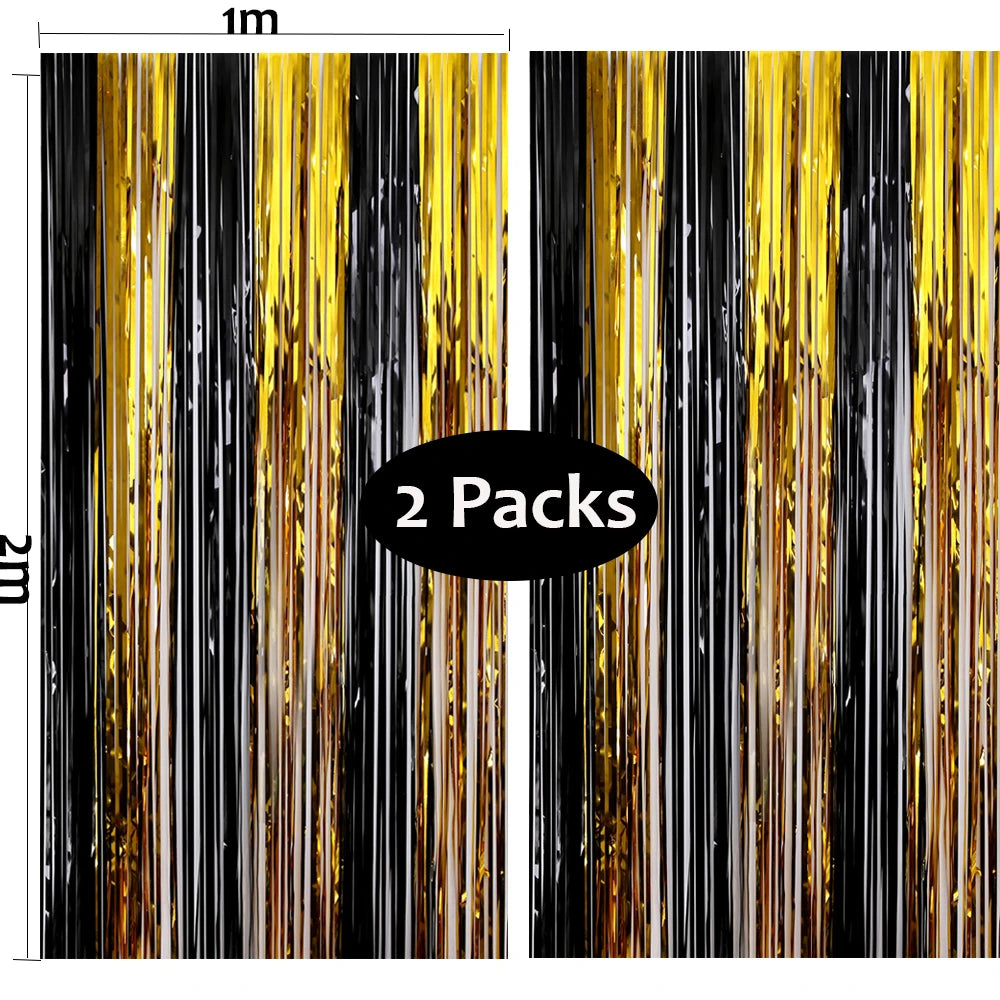 (Copy) Tende Decorative Oro Nero 2 Pezzi - Frangia Foil Metallico per Feste Laurea 2026 Compleanno Matrimonio