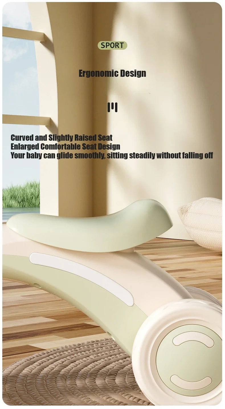 Anti-Tip Baby Balance Bike Ages 1-3 4-Wheel Silent Glider Walker Toy Toddler Training Ride-On with Safety Wheels Indoor Outdoor