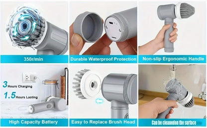 Electric Spin Scrubber, Bathroom Cordless Cleaning Brush Power Scrubber with 5 Replaceable Brush Heads, Electric Cleaning Brush