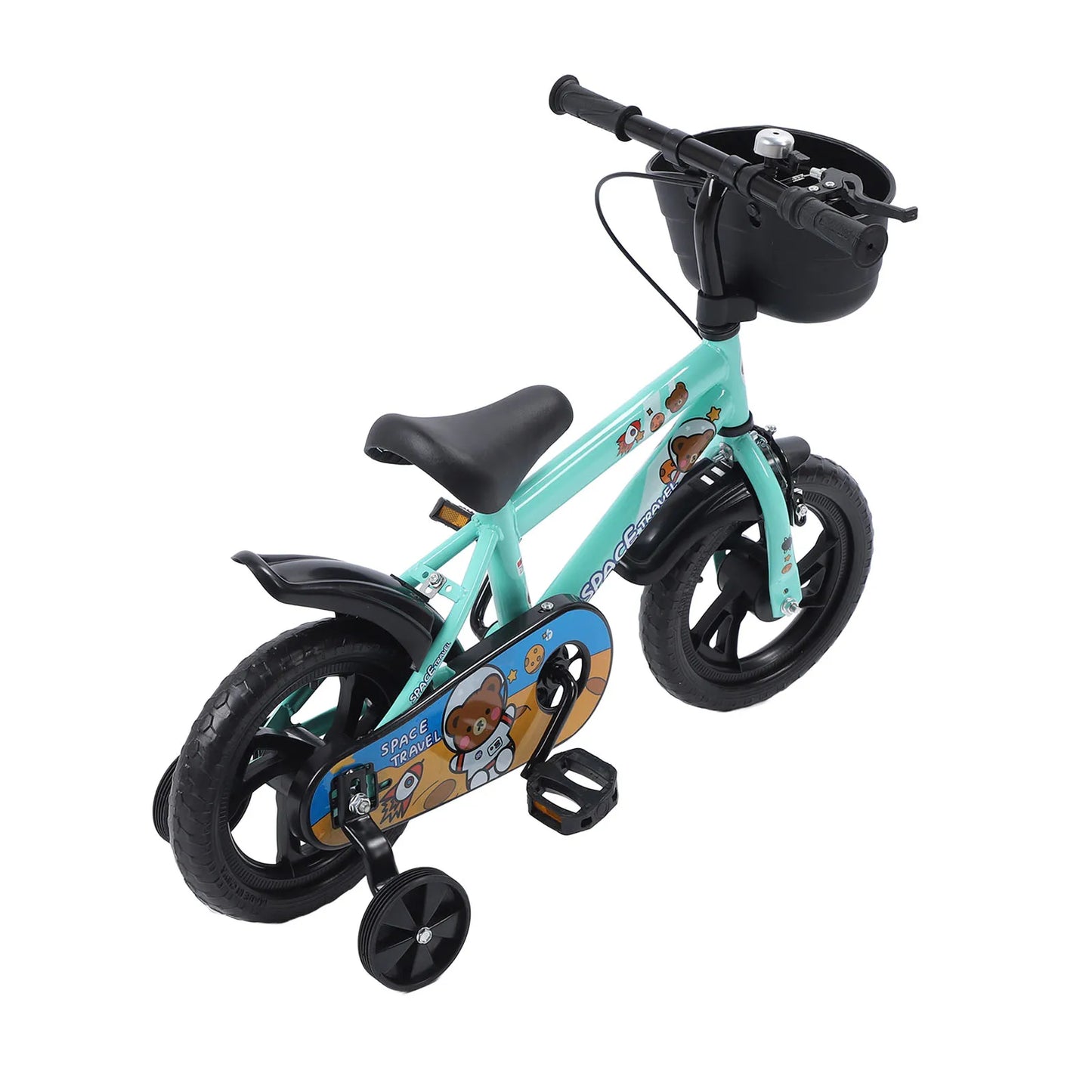 12 Inch Kids Bike Stable Riding High Carbon Steel Frame Baby Bicycle with Training Wheels for 2‑6 Years Old Children Green