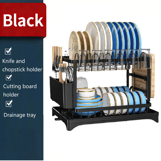 Scolapiatti a Doppio Strato con Portaposate, Scolapiatti Auto-Svuotante da Cucina, Organizzatore Salvaspazio per Cucina