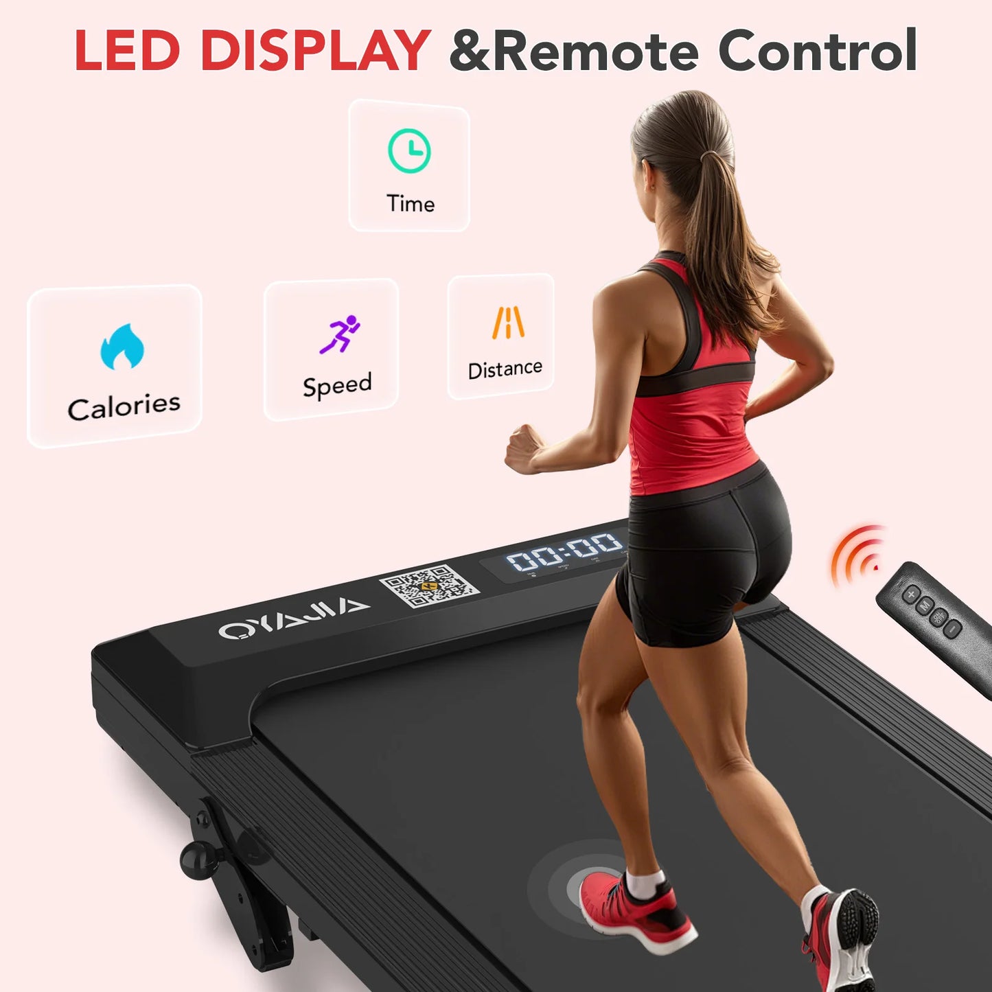 Treadmill with Remote, App & Button Control | LED Display | Safety Clip | Bluetooth Music | Quiet for Home/Office