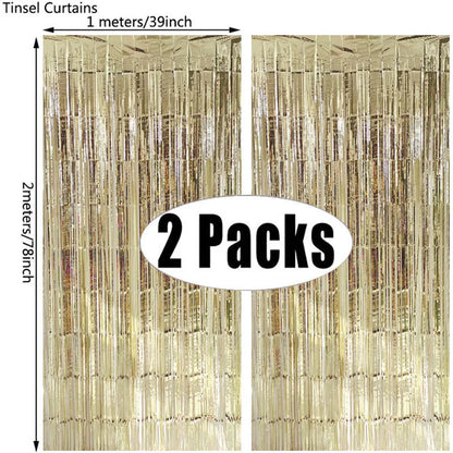 (Copy) Tende Decorative Oro Nero 2 Pezzi - Frangia Foil Metallico per Feste Laurea 2026 Compleanno Matrimonio