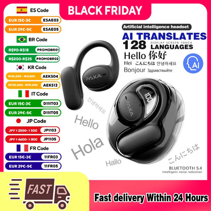 PAXA Openair5 AI Inteligente Inalámbrico Bluetooth 5.4 Headphones Alto Sonido Music Gaming Earphones HD Call AI Translation