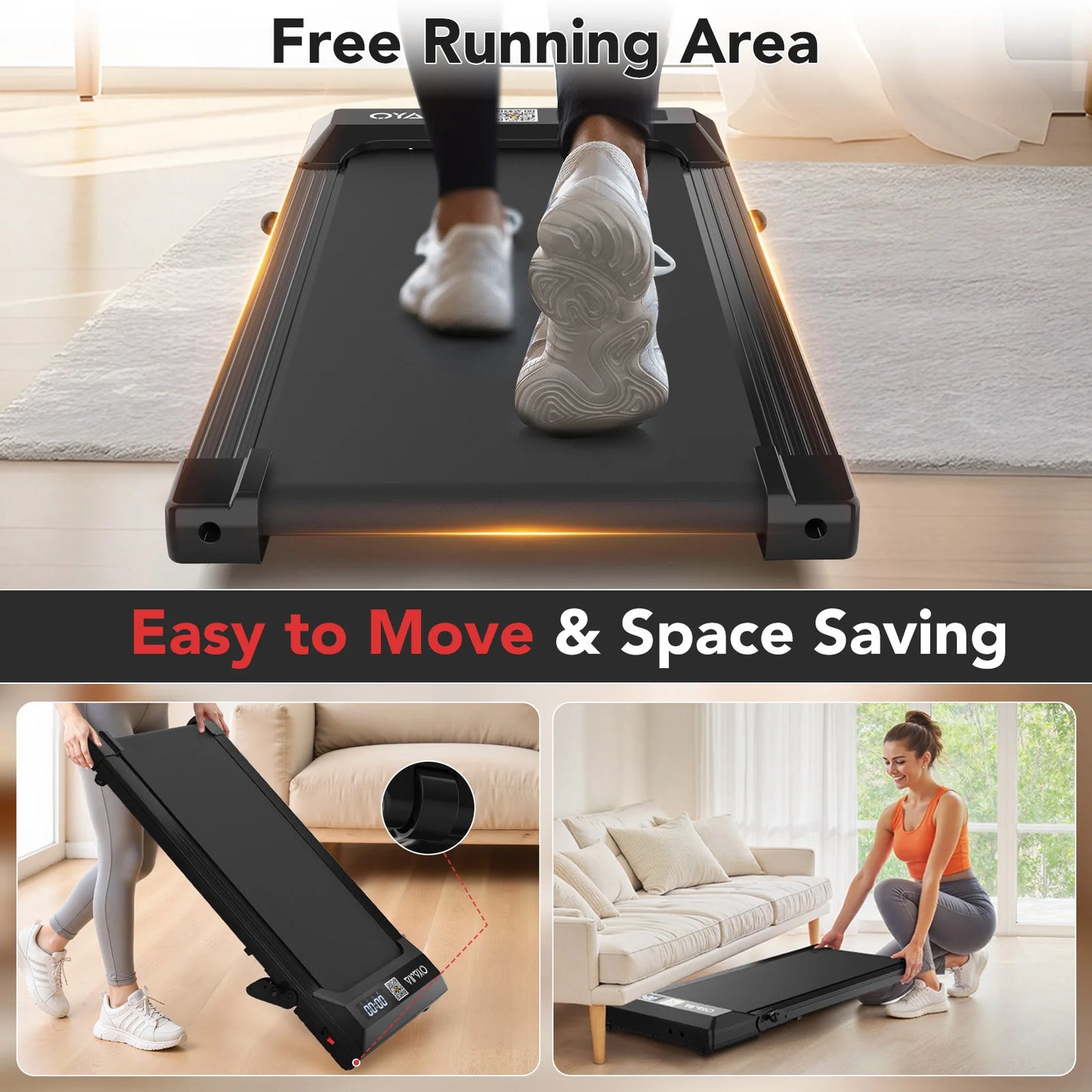 Treadmill with Remote, App & Button Control | LED Display | Safety Clip | Bluetooth Music | Quiet for Home/Office