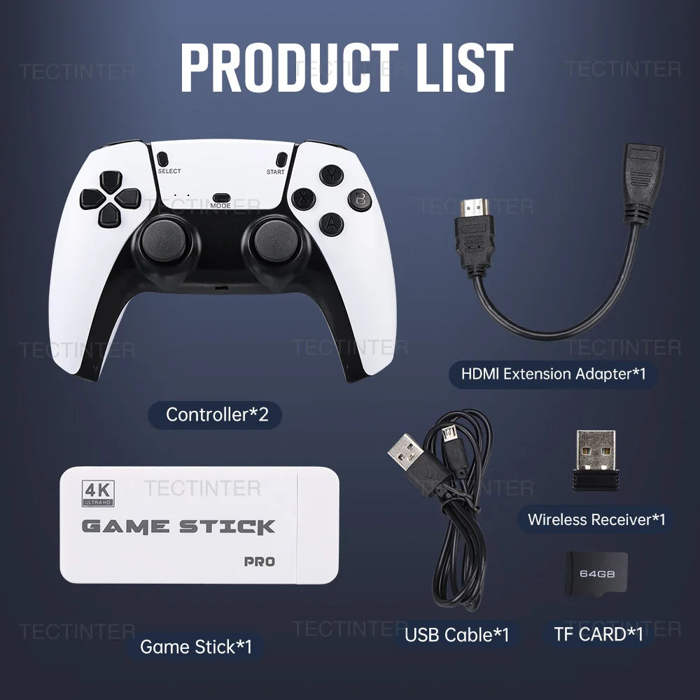 M15 Video Game Console 4K TV Game Stick 64G Built-in 20000 Games Retro Handheld Game Player With Wireless Gamepad Controller