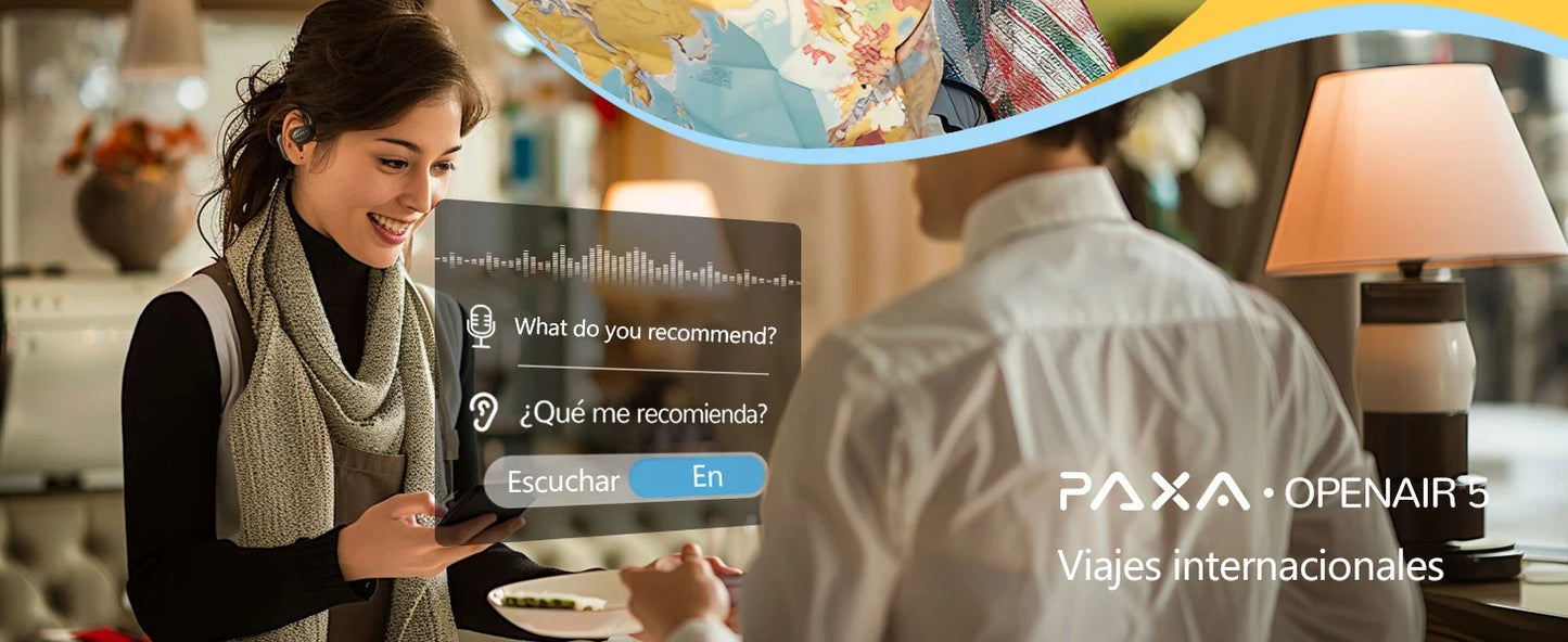 PAXA Openair5 AI Inteligente Inalámbrico Bluetooth 5.4 Headphones Alto Sonido Music Gaming Earphones HD Call AI Translation