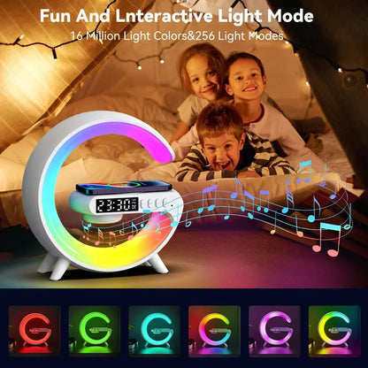Wireless Charger Stand Pad Bluetooth 5.0 Speaker RGB Night Light Lamp Desktop Desk Phone Fast Charging for iPhone 16 15 Samsung