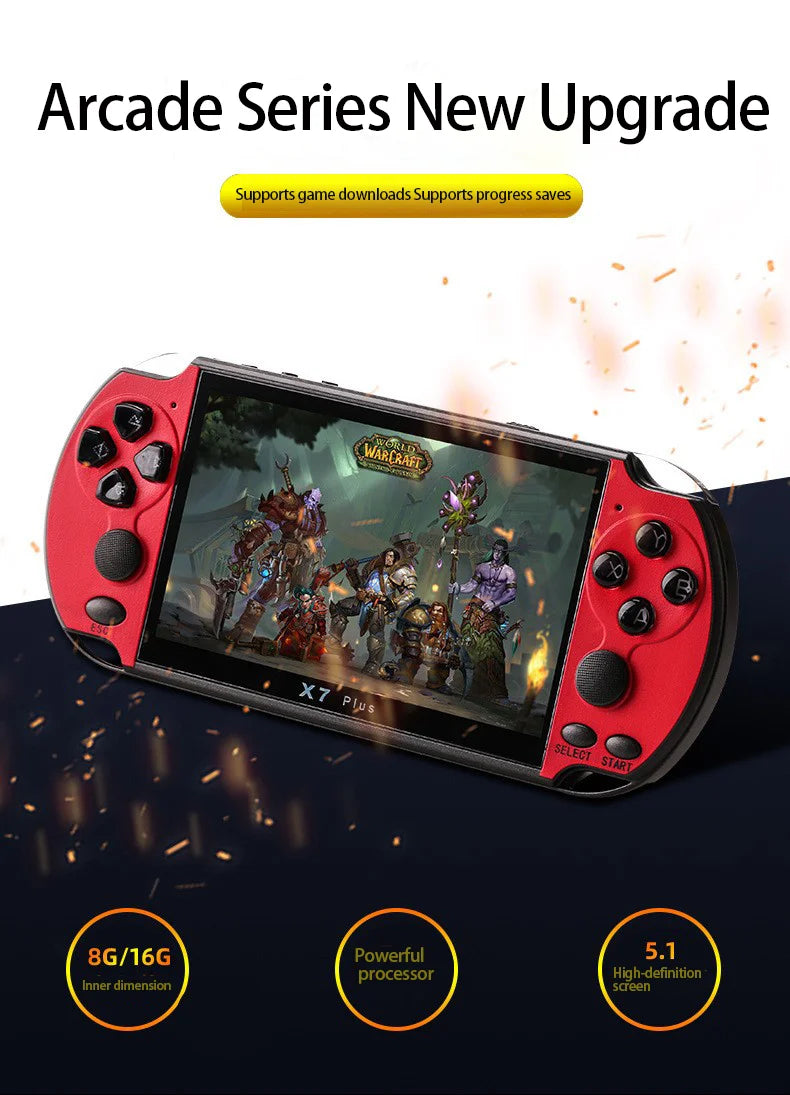 Console per videogiochi X7/X7Plus, portatile, retrò, oltre 10.000 giochi, controller doppio joystick con 4,3/5,1 pollici