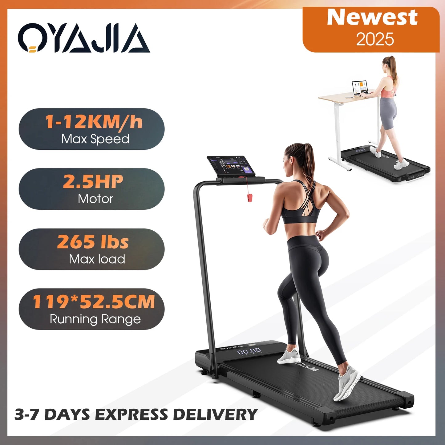 Treadmill with Remote, App & Button Control | LED Display | Safety Clip | Bluetooth Music | Quiet for Home/Office