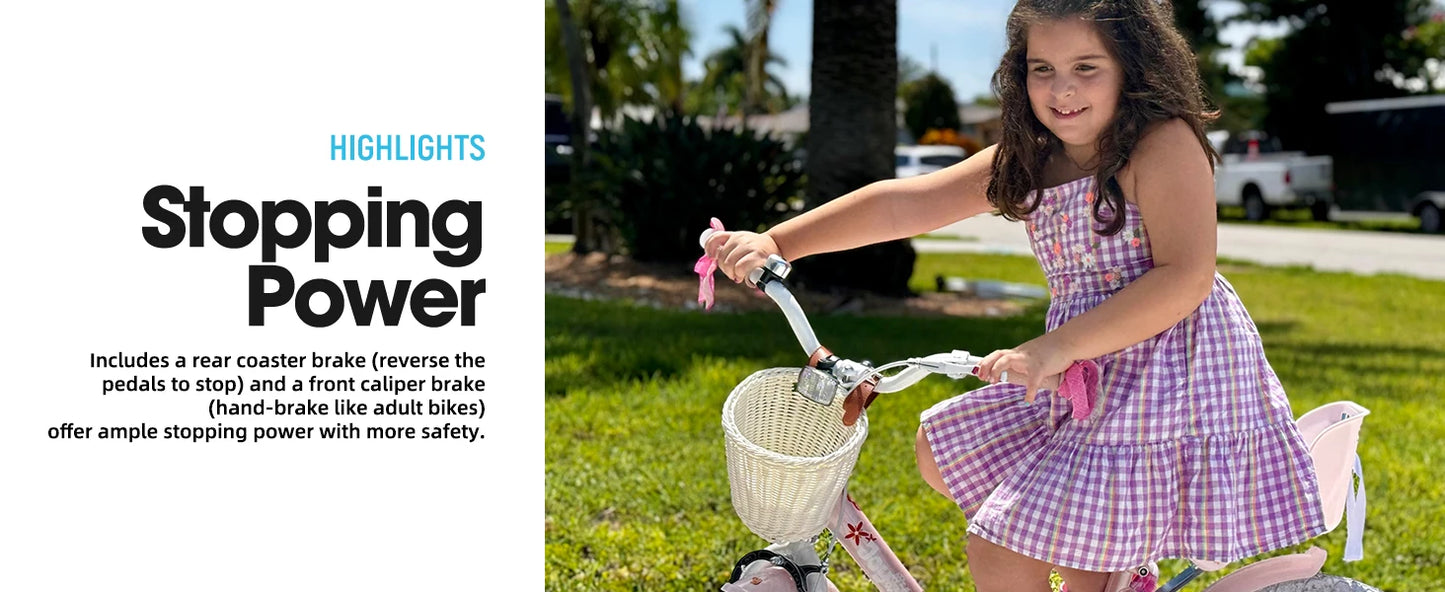 JOYSTAR Girls Bike for 2-9 Years Old Kids, 12 14 16 18 Inch Kids Bike with Training Wheels, Streamers, Basket, Doll Seat, Pink