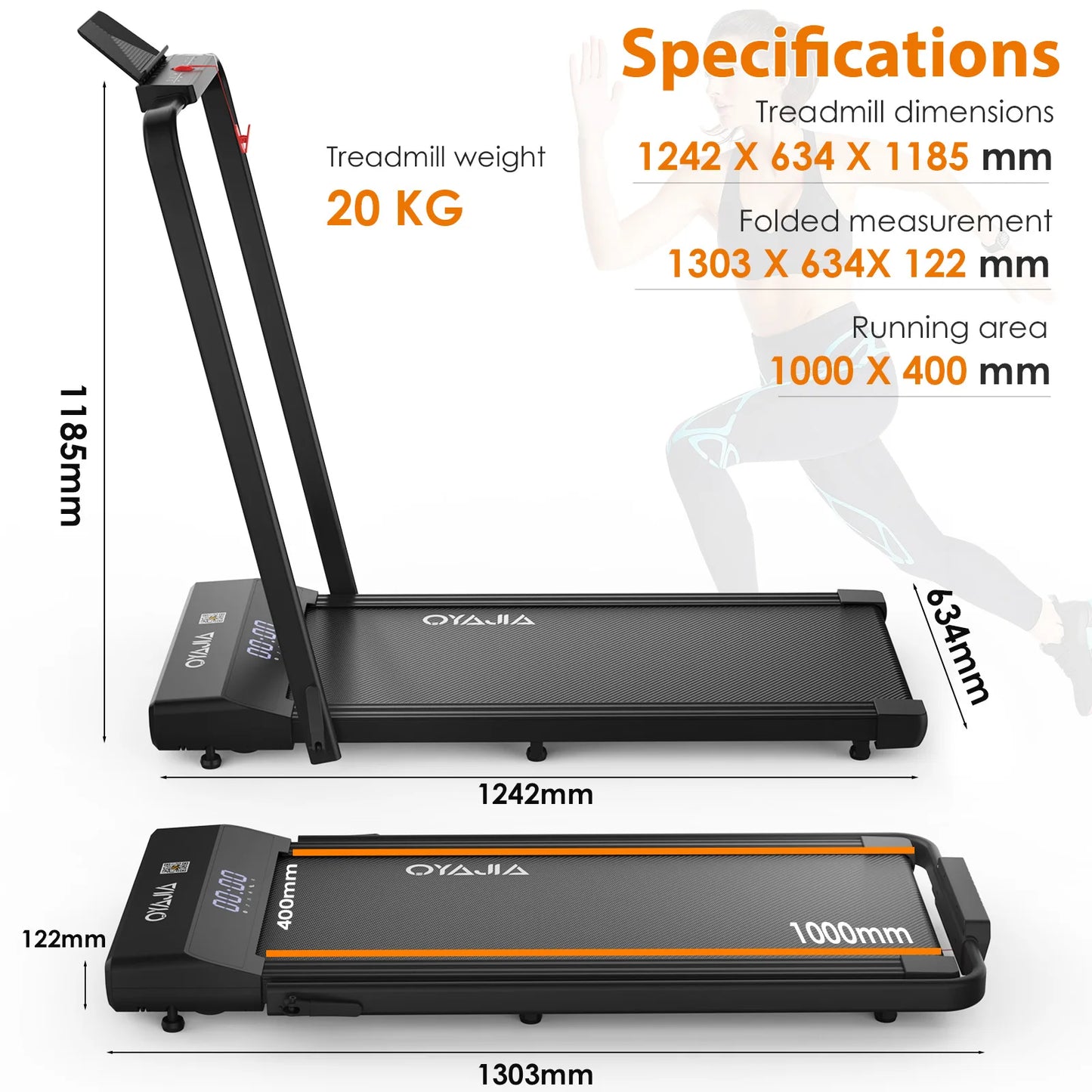Treadmill with Remote, App & Button Control | LED Display | Safety Clip | Bluetooth Music | Quiet for Home/Office
