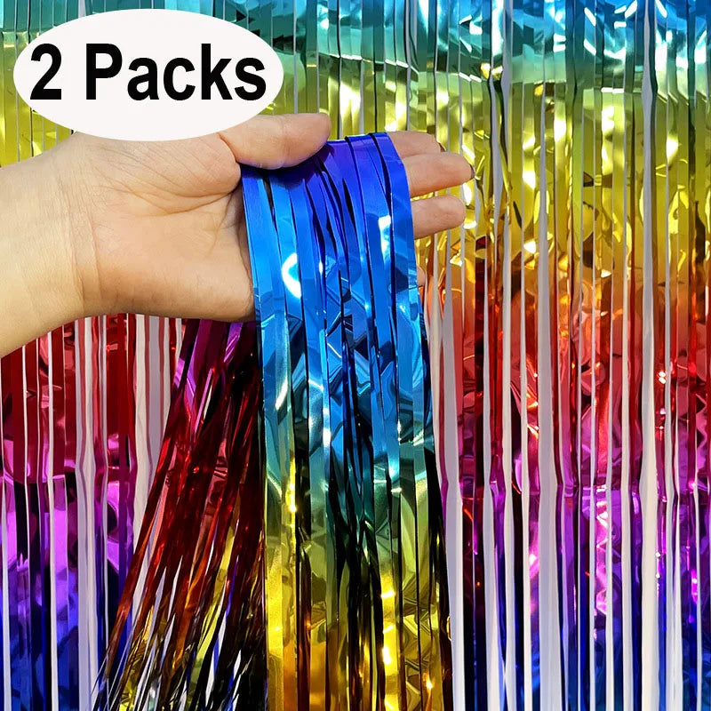 (Copy) Tende Decorative Oro Nero 2 Pezzi - Frangia Foil Metallico per Feste Laurea 2026 Compleanno Matrimonio