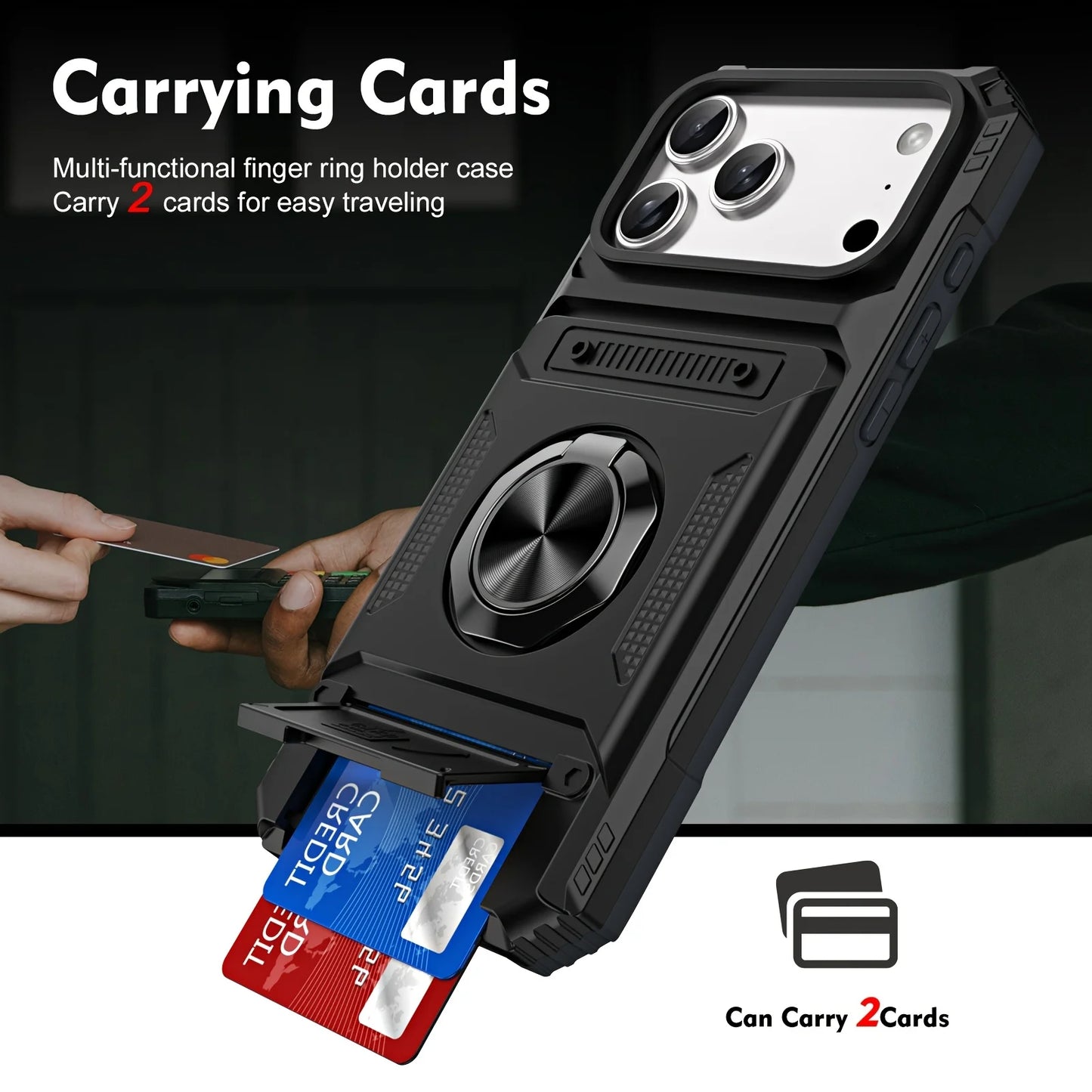 Custodia iPhone con Anello Magnetico Rotante | Cover Portafoglio Resistente Anticaduta