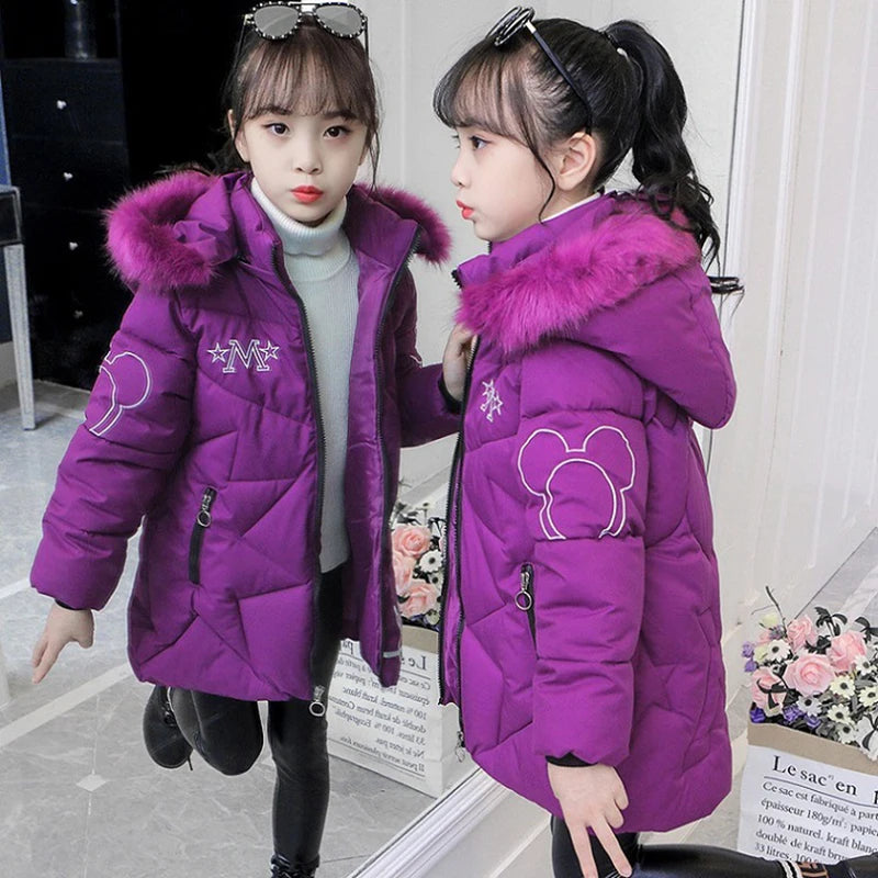 Big Size Winter Girls Jackets Keep Warm Thicken Christmas Coat Autumn Hooded Zipper Waterproof Outerwear Kids Clothes 3-12 Years