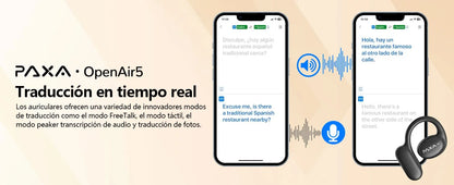 PAXA Openair5 AI Inteligente Inalámbrico Bluetooth 5.4 Headphones Alto Sonido Music Gaming Earphones HD Call AI Translation