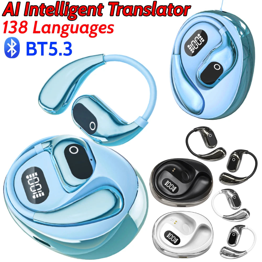 AI Intelligent Translator Earbuds Bluetooth-Compatible 5.3 Translation Earphones Open Ear Headphones for Sports Business Travel