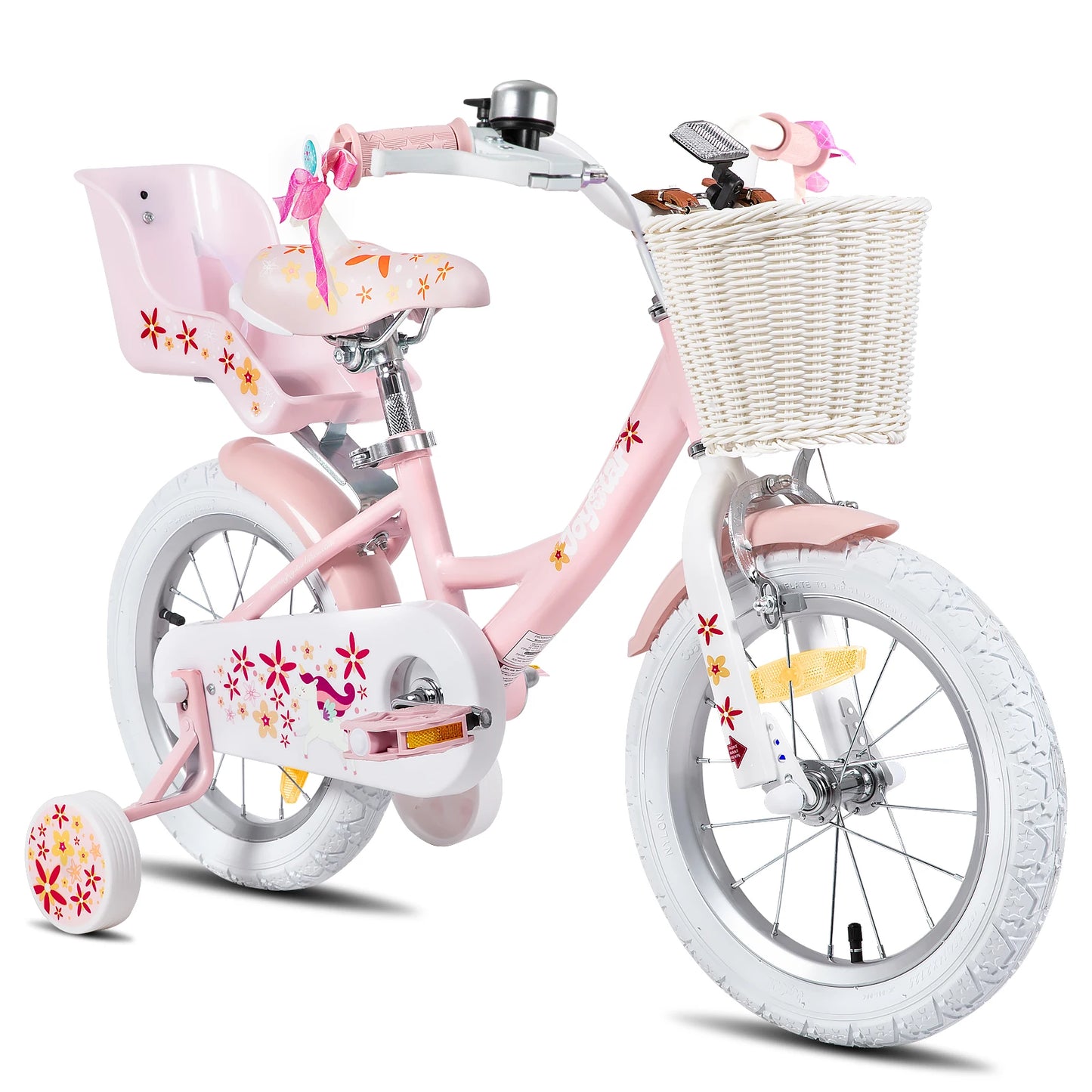 JOYSTAR Girls Bike for 2-9 Years Old Kids, 12 14 16 18 Inch Kids Bike with Training Wheels, Streamers, Basket, Doll Seat, Pink