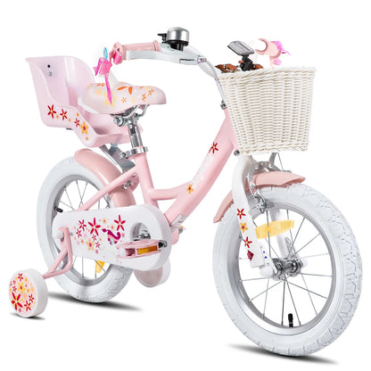JOYSTAR Girls Bike for 2-9 Years Old Kids, 12 14 16 18 Inch Kids Bike with Training Wheels, Streamers, Basket, Doll Seat, Pink