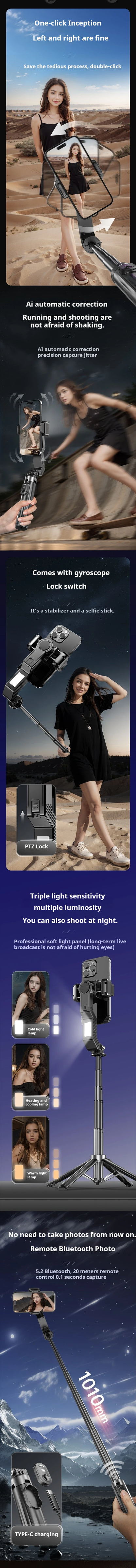 Handheld Gimbal Stabilizer Smartphone Camera Stabilizer Selfie Stick Tripod Stand Wireless Remote for IPhone Android