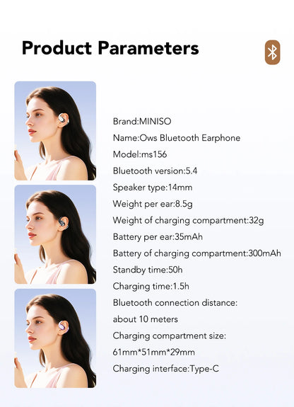 MINISO MS156 Bluetooth AI Earphones OWS Sports Headphones Music Stere HD Bass Wireless Headphones Longlife Translator Earbuds