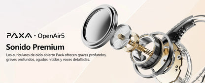 PAXA Openair5 AI Inteligente Inalámbrico Bluetooth 5.4 Headphones Alto Sonido Music Gaming Earphones HD Call AI Translation