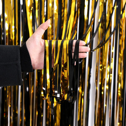 (Copy) Tende Decorative Oro Nero 2 Pezzi - Frangia Foil Metallico per Feste Laurea 2026 Compleanno Matrimonio