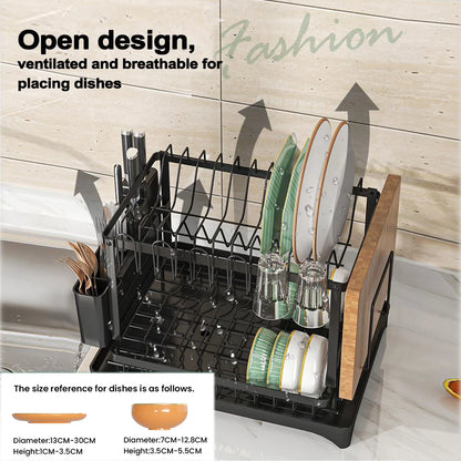 Stendino per piatti da cucina a 2 livelli, scolapiatti, scolapiatti, con cestello di scarico, organizer per stoviglie da appoggio