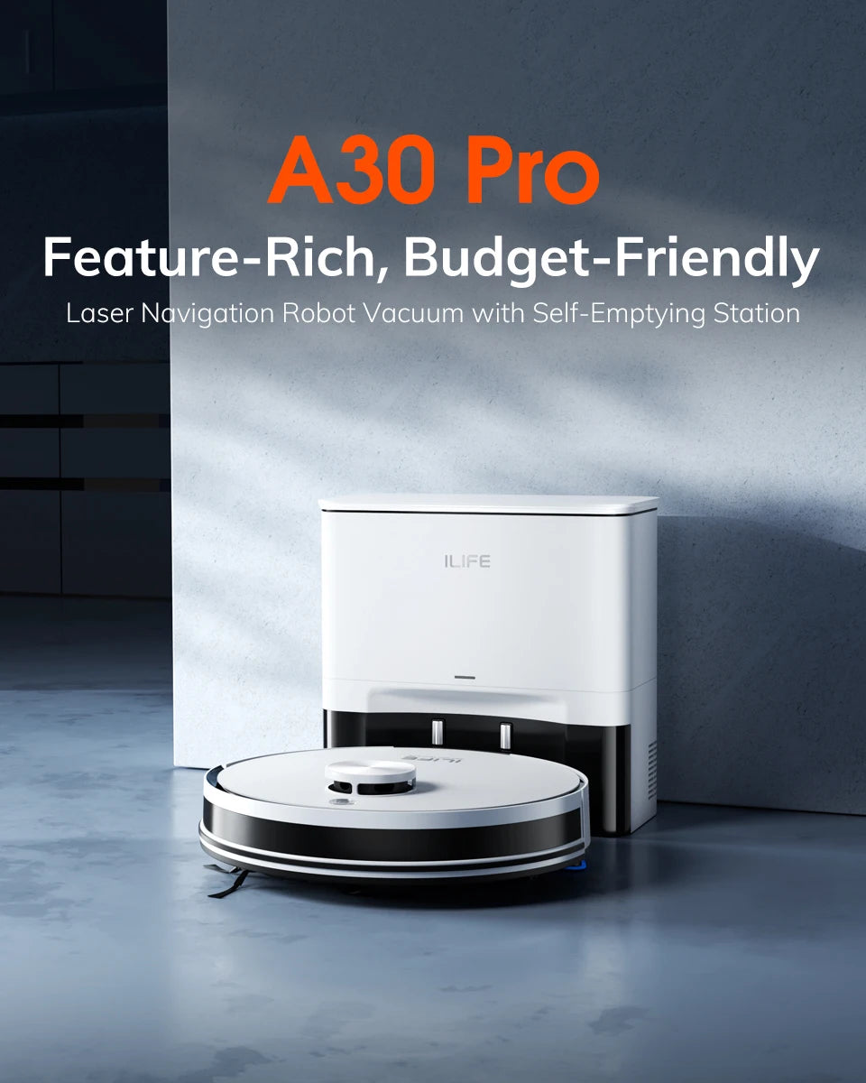 ILIFE A30 PRO 5000Pa Suction, Robot Vacuum and Mop Combo, Self emptying, 60 day capacity,  App/remote , 180 minute running time