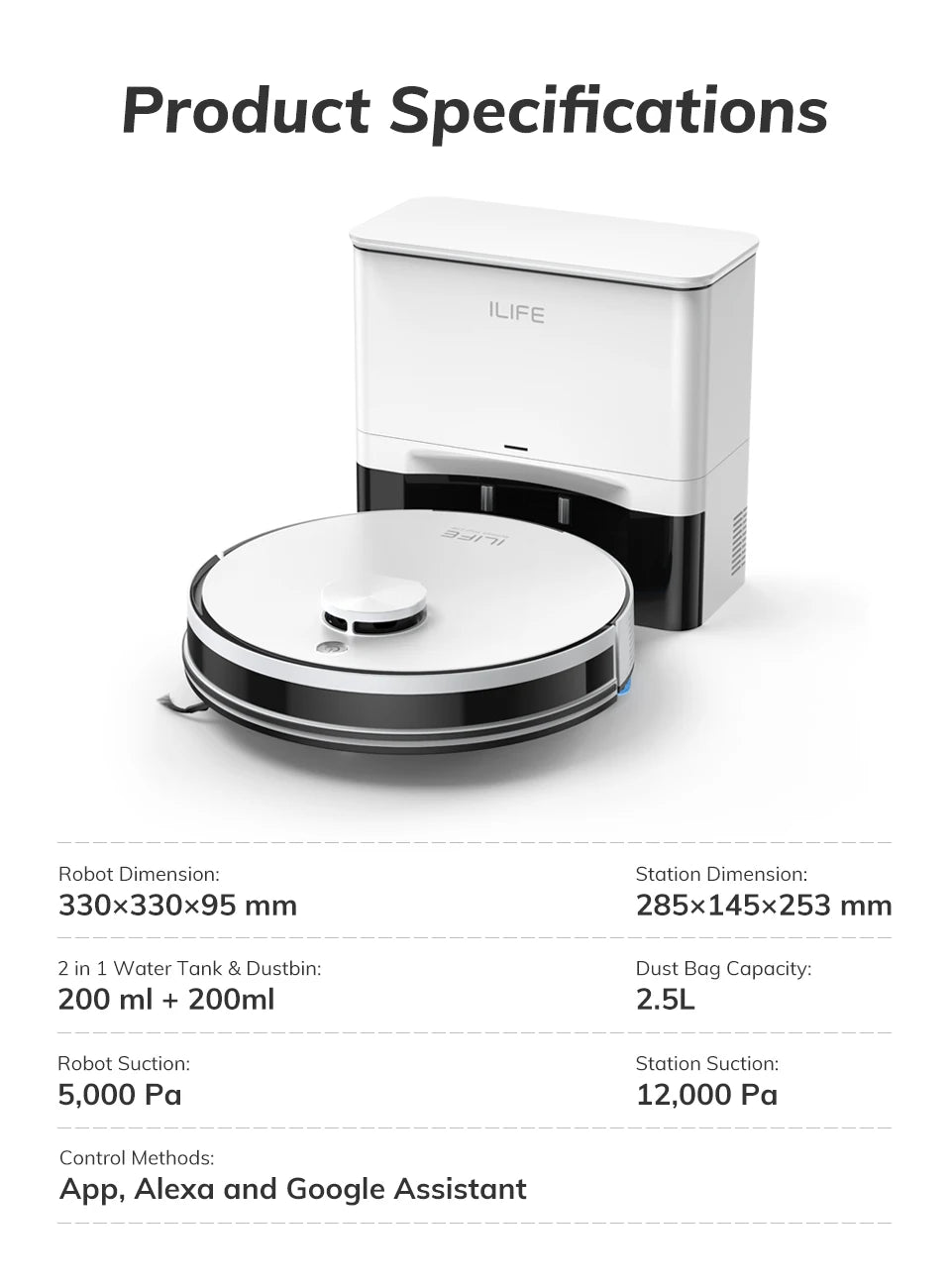 ILIFE A30 PRO 5000Pa Suction, Robot Vacuum and Mop Combo, Self emptying, 60 day capacity,  App/remote , 180 minute running time