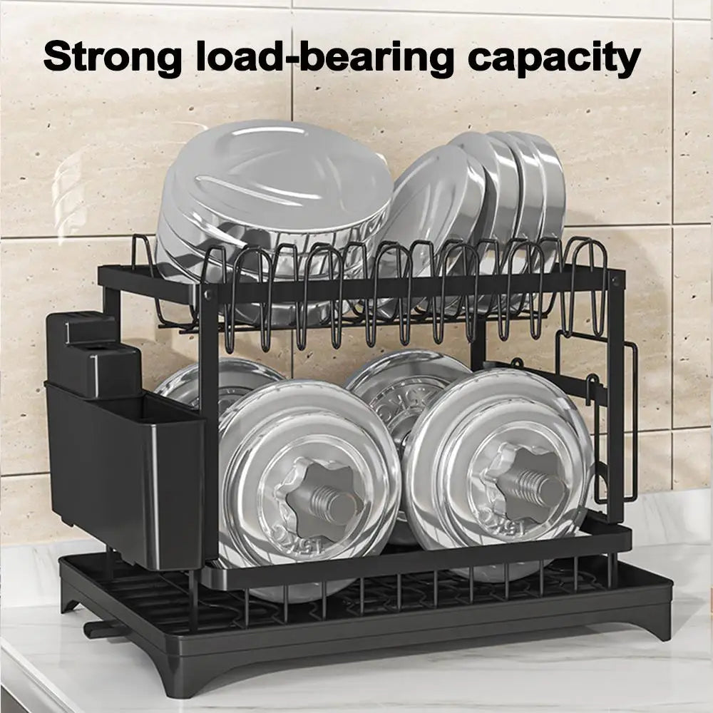 Stendino per piatti da cucina a 2 livelli, scolapiatti, scolapiatti, con cestello di scarico, organizer per stoviglie da appoggio
