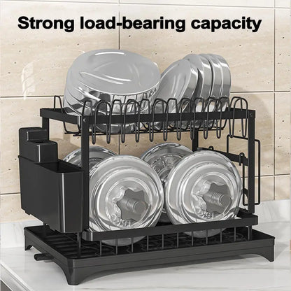 Stendino per piatti da cucina a 2 livelli, scolapiatti, scolapiatti, con cestello di scarico, organizer per stoviglie da appoggio